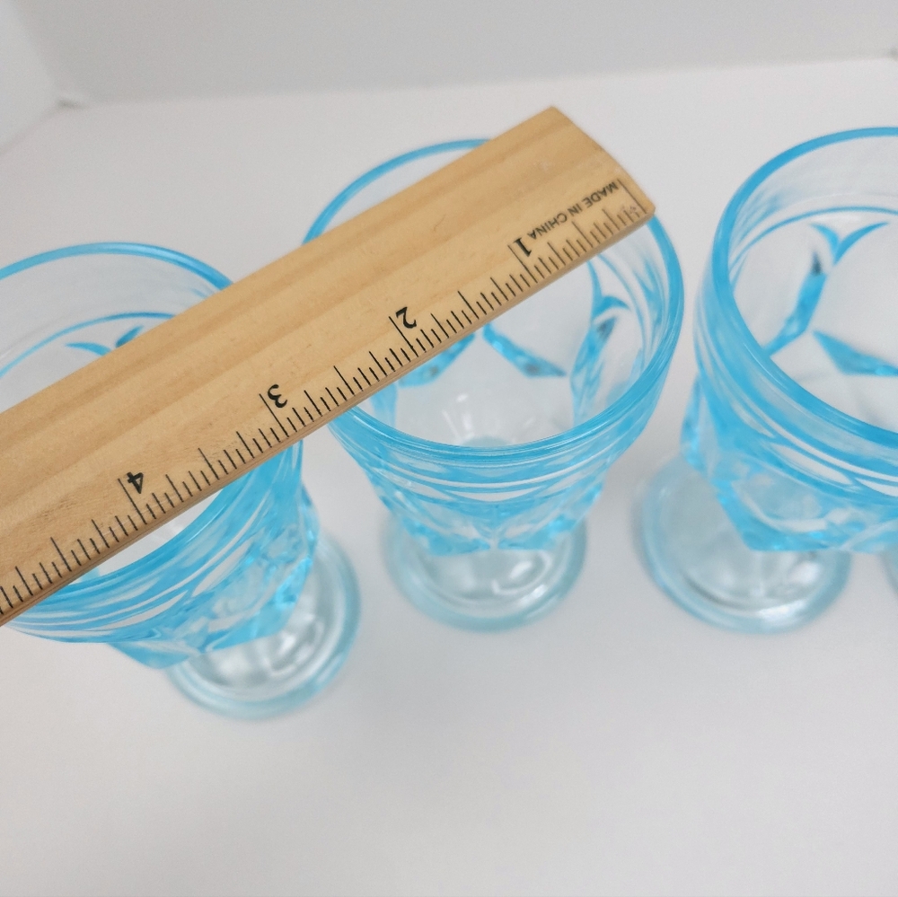 Anchor Hocking Fairfield Sky Blue Glass Water Goblets 5 Inch Stemware MCM - Picture 10 of 10